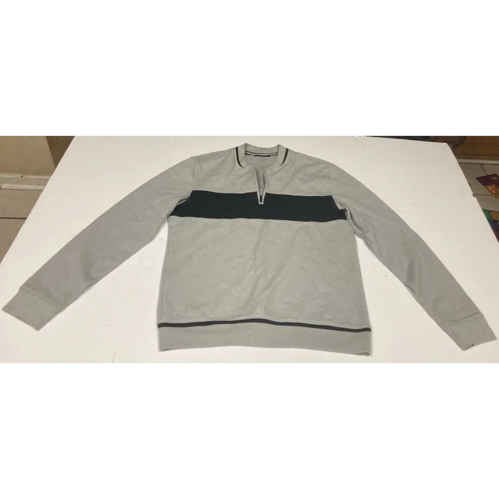 Alfani Men's Stretch Knit Colorblock 1/4 Zip Mock Neck Sweater Gray/Black S